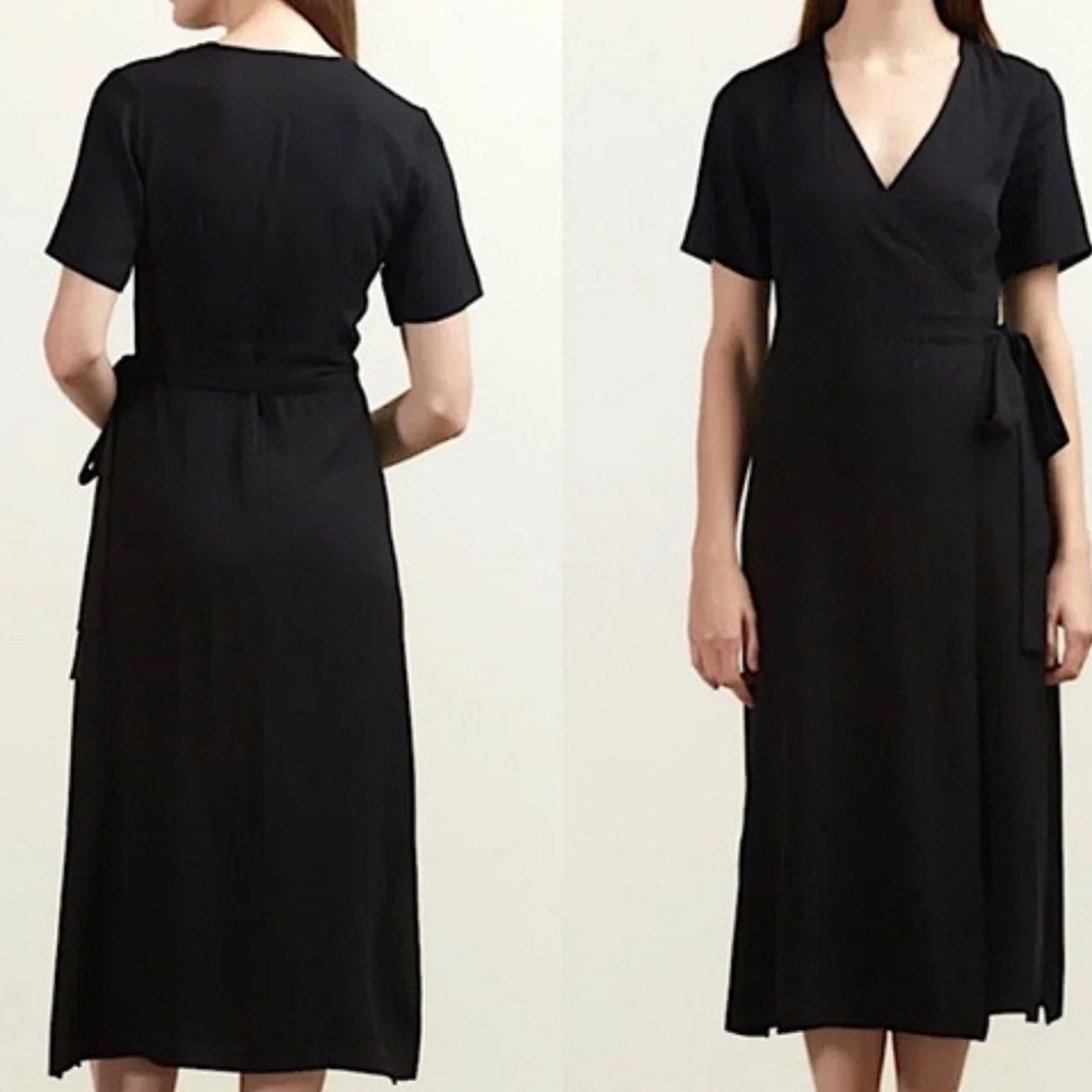 Comune Colbert Black Faux Wrap Midi Dress XS